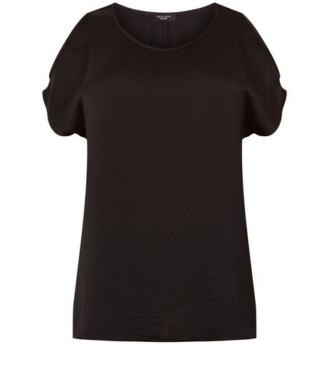 Curves Black Satin Cold Shoulder T-Shirt | New Look