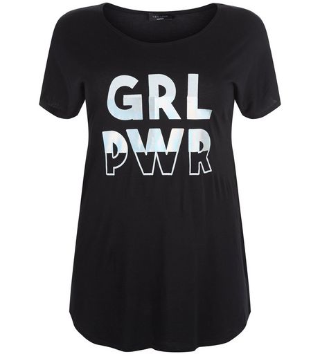 Curves Black GRL PWR T-Shirt | New Look
