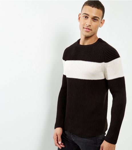 Black Contrast Stripe Crew Neck Jumper | New Look
