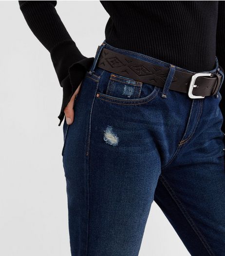 Black Embroidered Jeans Belt | New Look