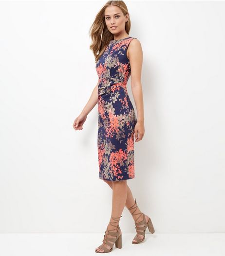 Apricot Blue Floral Print Ruched Bodycon Midi Dress | New Look