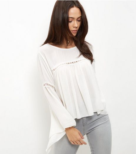 Apricot Cream Lace Trim Bell Sleeve Top | New Look