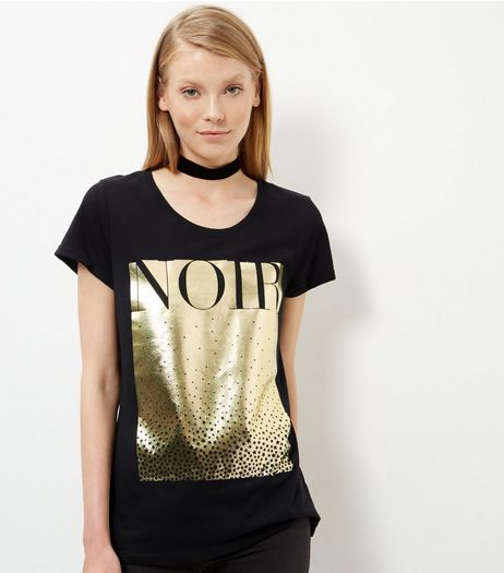 Black Gold Foil Noir T-Shirt | New Look