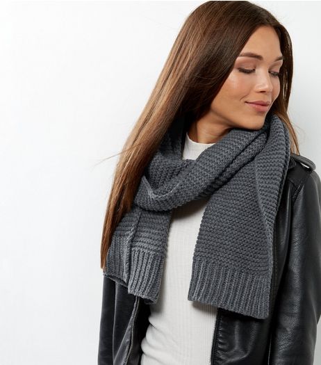 Dark Grey Ribbed Scarf | New Look