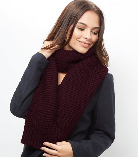 Burgundy Knitted Scarf | New Look