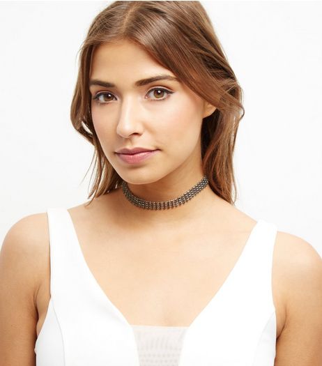 Black Layered Diamante Choker | New Look