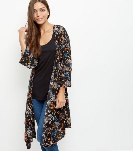 Mela Black Floral Print Duster Jacket | New Look