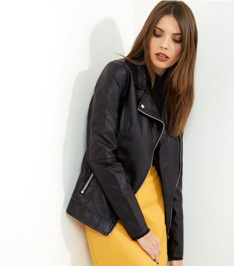 Tall Black Leather-Look Biker Jacket | New Look