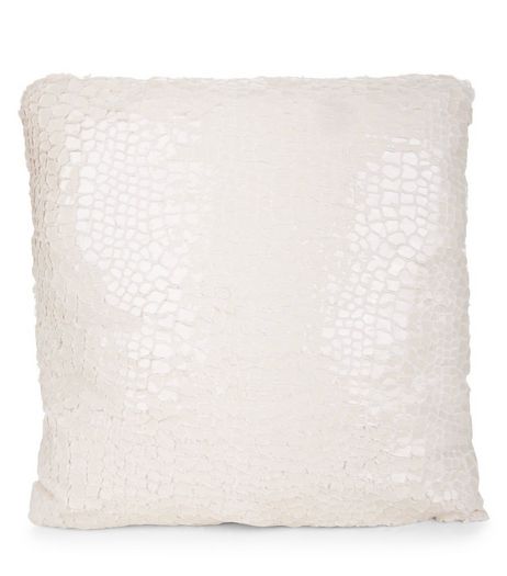 Cream Faux Fur Snakeskin Print Cushion | New Look