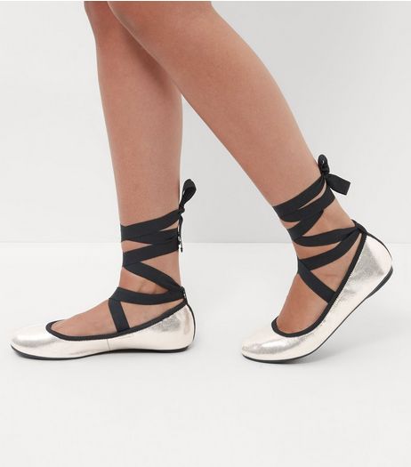 Wide Fit Gold Tie Up Ballet Pumps | New Look