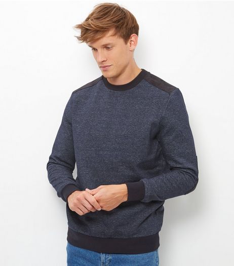 Black Suede Patch Crew Neck Sweater | New Look