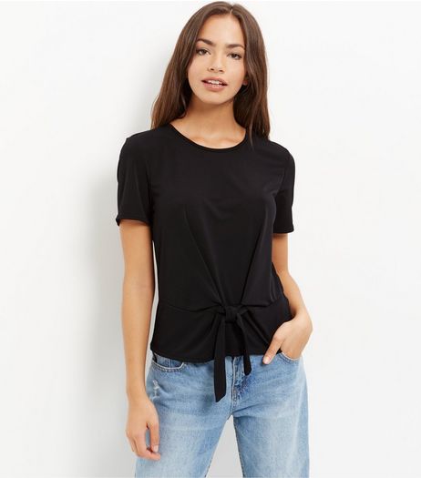Black Tie Front T-Shirt | New Look