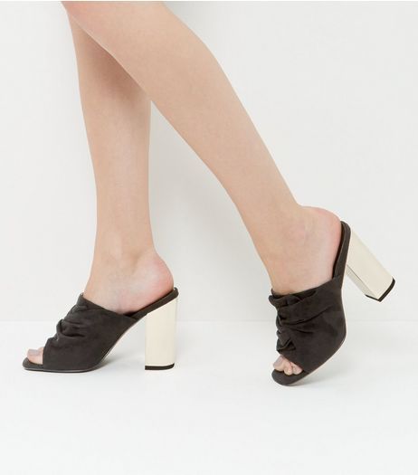 Black Suedette Knotted Block Heel Mules | New Look