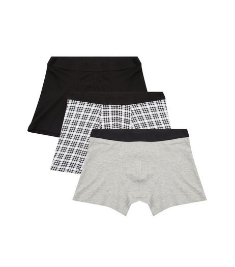 3 Pack Black Check Print Boxer Briefs | New Look