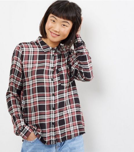 JDY Brown Check Cropped Shirt | New Look