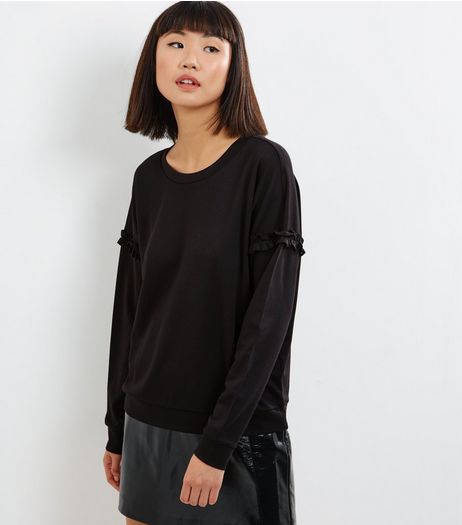 JDY Black Frill Trim Long Sleeve Top | New Look