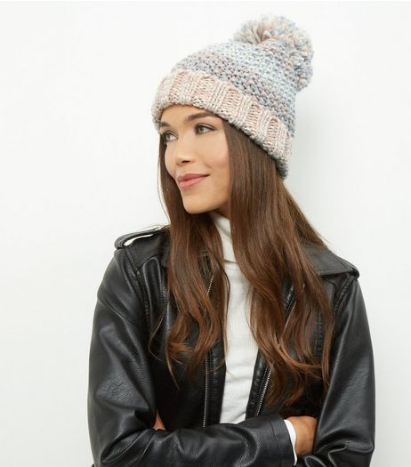Mink Colour Block Bobble Hat | New Look
