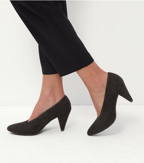 Black Suedette V Throat Pointed Heels | New Look