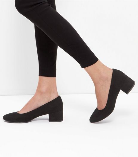 Black Suedette Mid Block Heels | New Look