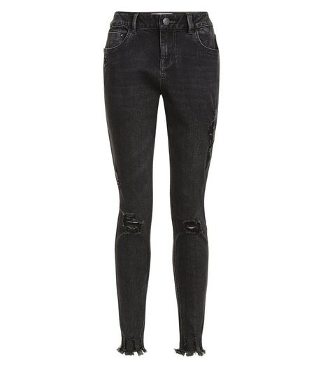 Teens Black Ripped Fray Hem Skinny Jeans | New Look