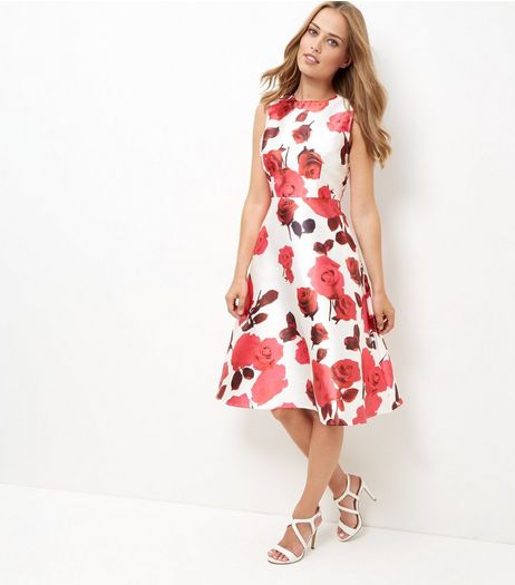 AX Paris Cream Floral Print Skater Dress | New Look
