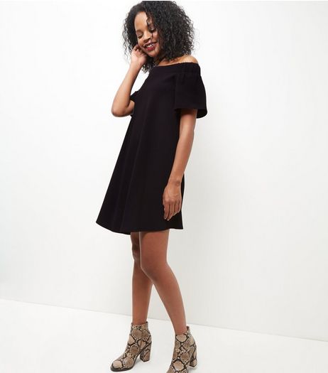 Black Scuba Bardot Neck Dress | New Look