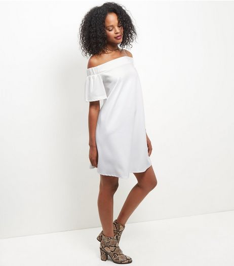 Cream Scuba Bardot Neck Dress | New Look
