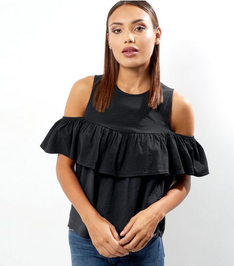 Loving This Black Frill Trim Cold Shoulder Top | New Look