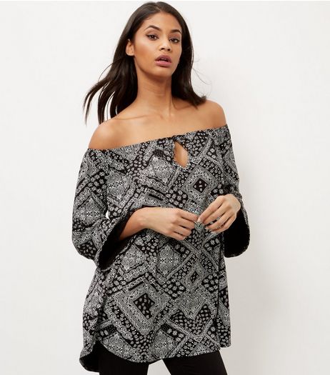 Blue Vanilla Black Paisley Print Bardot Top | New Look