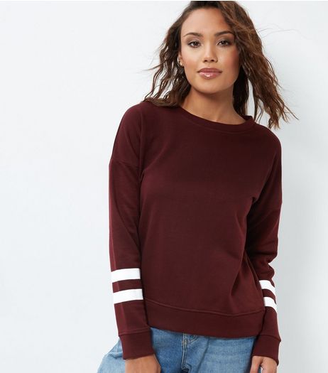Burgundy Stripe Sleeve Sweater | New Look