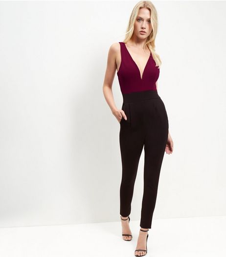 Loving This Black Colour Block V Neck Jumpsuit | New Look
