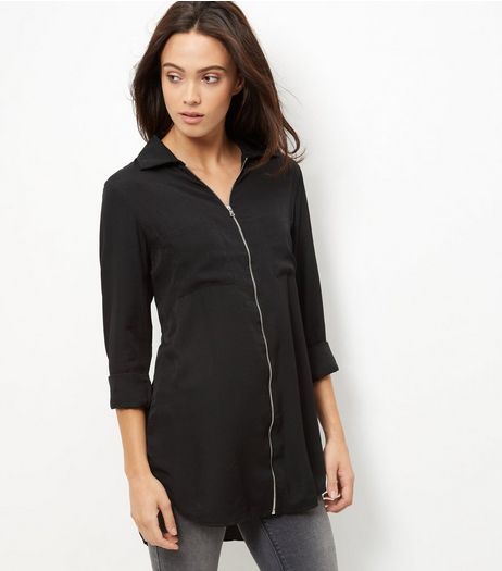 Brave Soul Black Zip Front Shirt | New Look