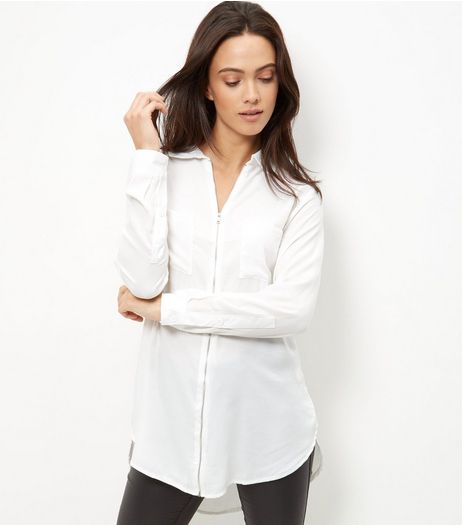 Brave Soul Cream Zip Front Shirt | New Look