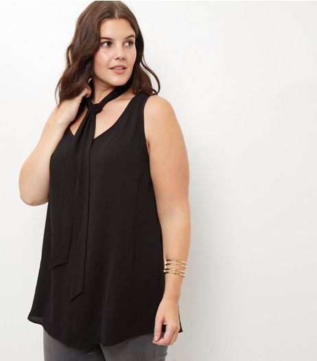 Curves Black Scarf Detail Sleeveless Top | New Look