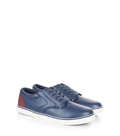 Navy Contrast Panel Lace-Up Trainers | New Look