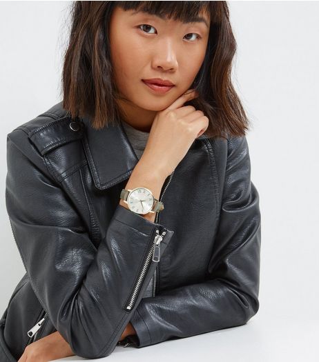Silver Metallic Face Leather-Look Strap Watch | New Look