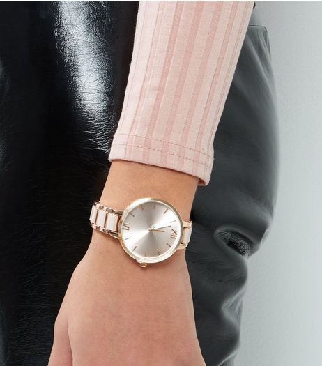 Rose Gold Link Chain Sports Watch | New Look