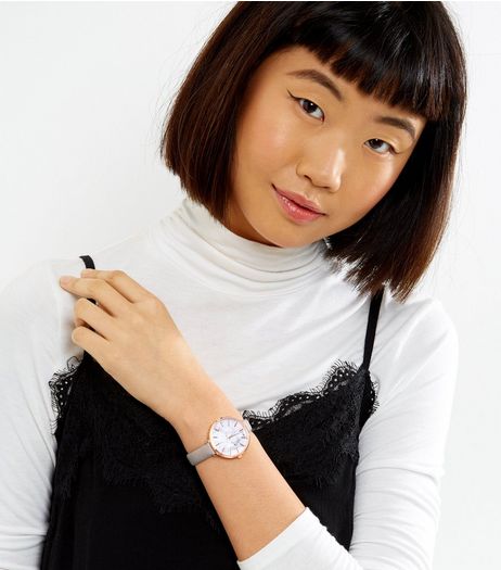 Grey Skinny Strap Marble Strap Watch | New Look