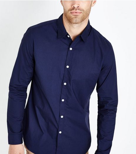 Navy Washed Cotton Long Sleeve Shirt | New Look