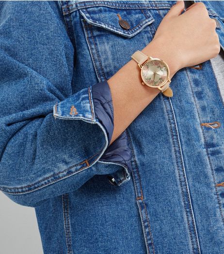 Rose Gold Floral Diamanté Dial Watch | New Look