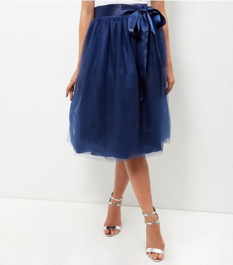 Apricot Blue Mesh Ribbon Tie Skirt | New Look