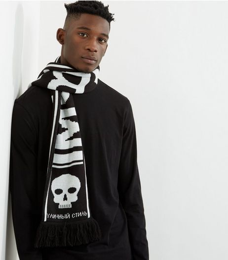 Black Sports Skull Print Scarf | New Look
