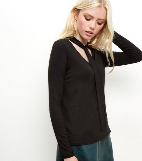 Black Tie Neck Top | New Look