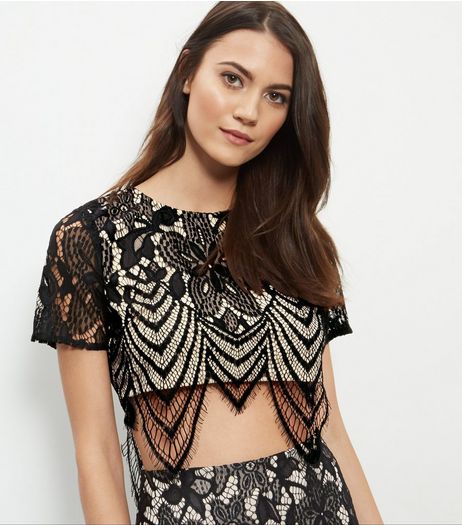 Black Lace Scallop Hem Crop Top | New Look
