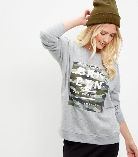 Grey Brooklyn Camo Print Sweater | New Look