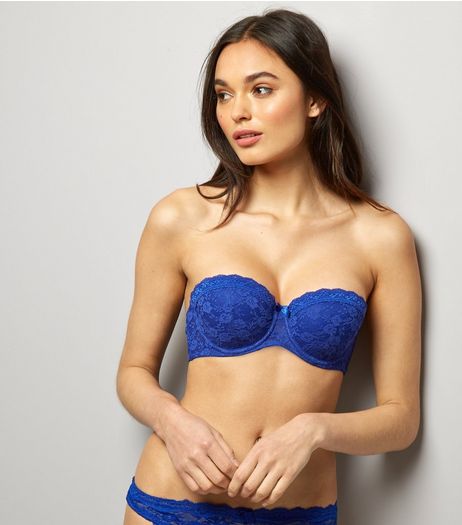Blue Lace Strapless Bra | New Look