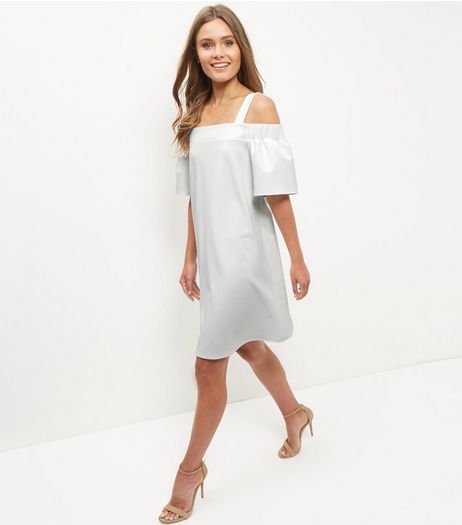 Cream Scuba Cold Shoulder Swing Dress | New Look