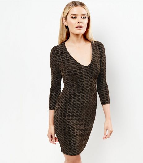 Black Metallic Abstract Pattern Bodycon Dress | New Look