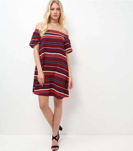 Red Stripe Bardot Neck Dress | New Look