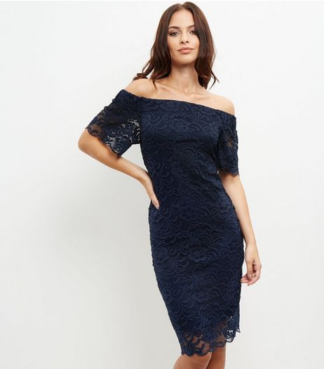 Navy Lace Bardot Shift Dress | New Look